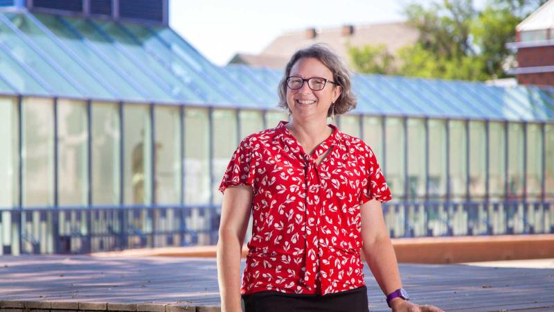 Danielle Joyner poses for a photo outside the Wriston Art Center. 