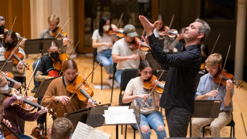 Mark Dupere leads the Lawrence Symphony Orchestra through a rehearsal in advance of Kaleidoscope.