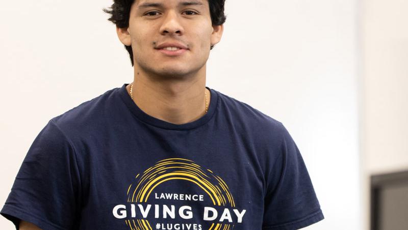 Student with Lawrence Giving Day Shirt