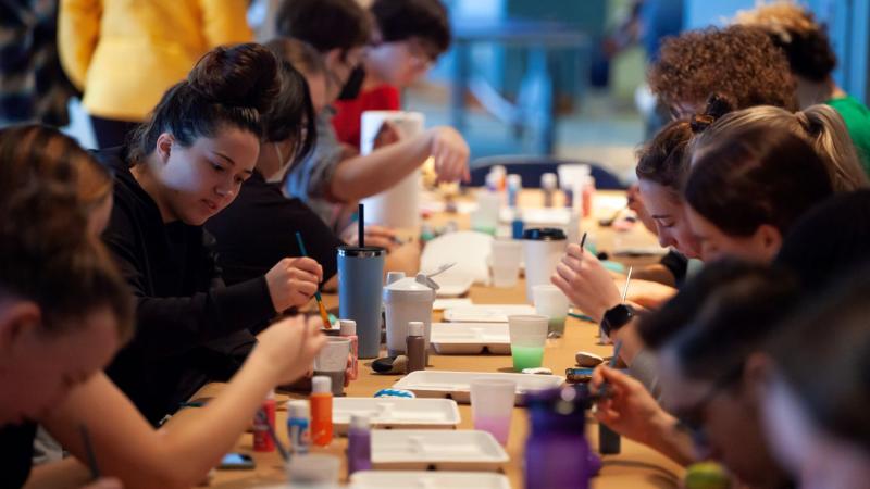 Lawrence students paint rocks as part of a community service activity in Warch Campus Center on MLK Day. (Photos by Danny Damiani)