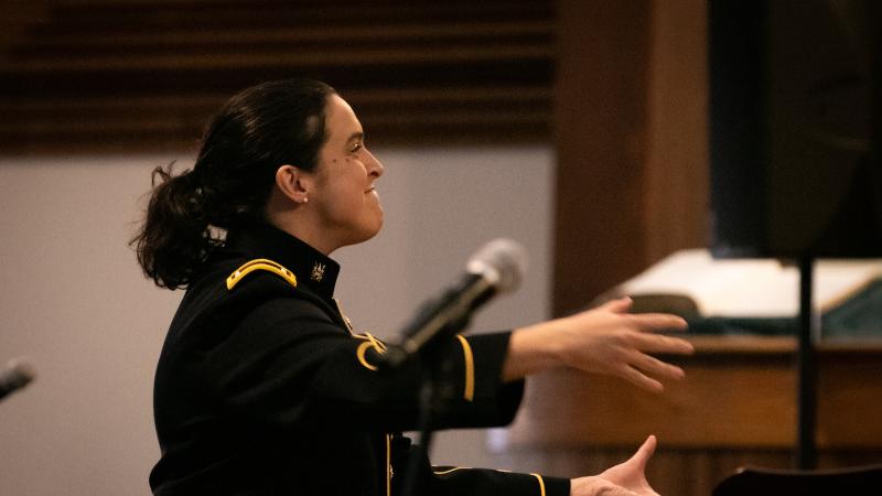Bonnie Alger leads the U.S. Army Chorus in a performance last fall.