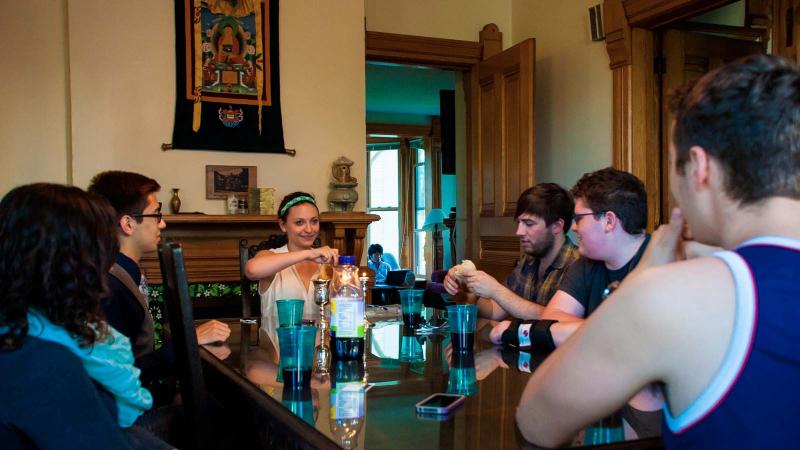 Students gathering for a meal at the International House