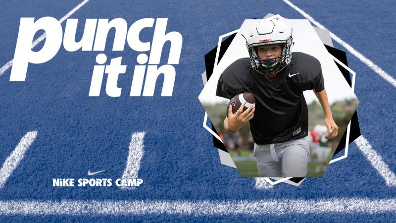 Nike Football Camp promo with youth in football gear running with football