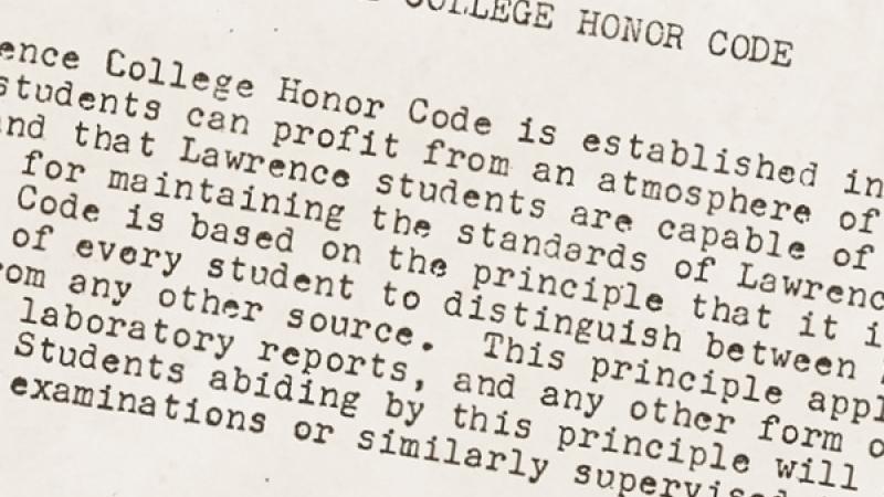 Original ~1962 Lawrence College Honor Code produced on a typewriter. 