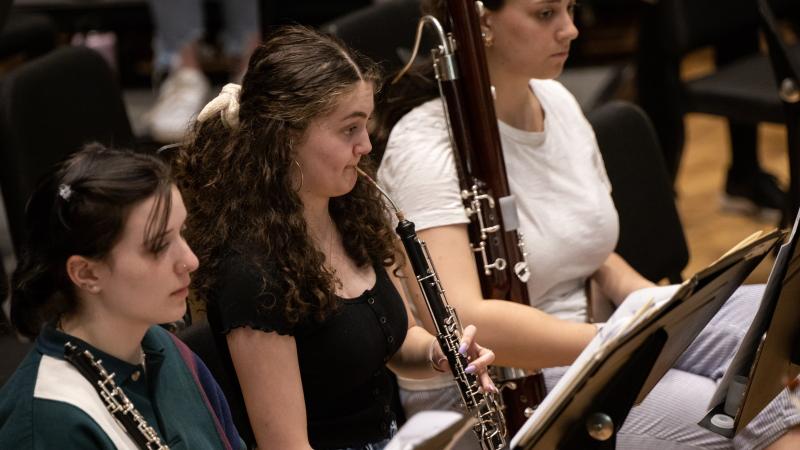 Orchestra students rehearse with the choirs in preparation for the Major Works concert.