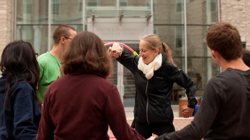 Students playing games to build chemistry during orientation week