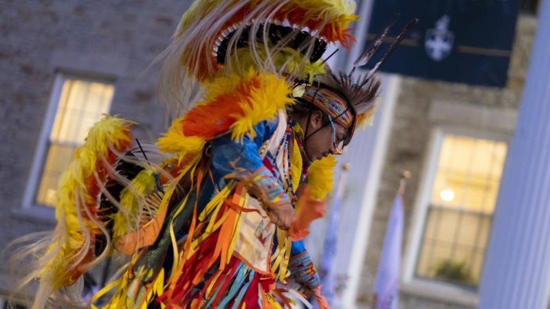 A dancer performs during the 2022 Indigenous Peoples Day Celebration on Main Hall Green.