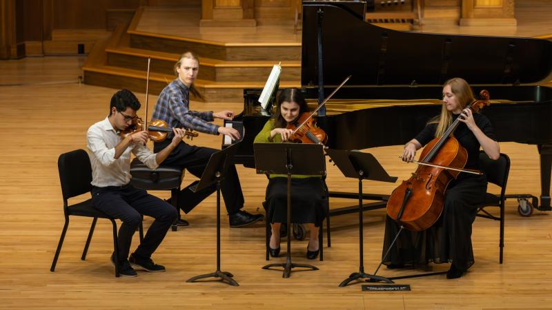 Lawrence University students perform chamber music in Memorial Chapel. (Photo by Danny Damiani)