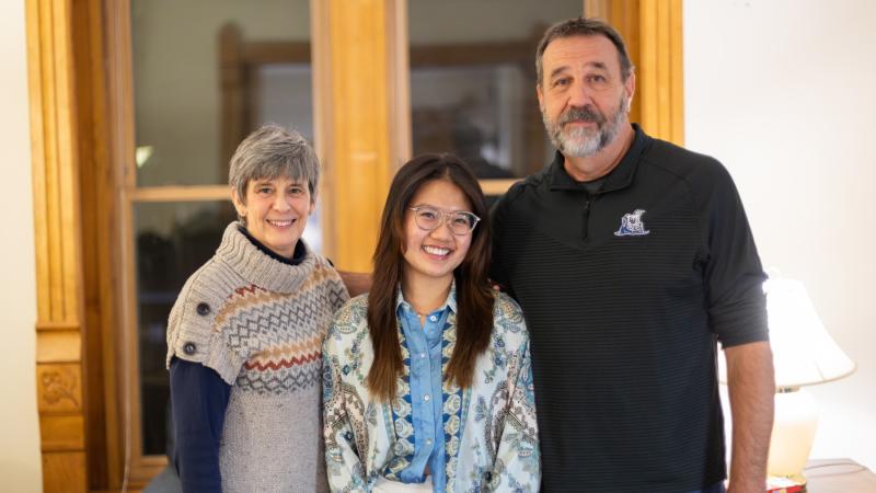 Jill and Paul Wilke pose for a photo with Charlotte Ho, a student from Vietnam.