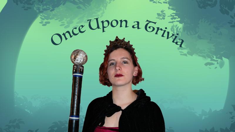 Maddie Guest poses for a photo in an illustration with the words "Once Upon a Trivia"