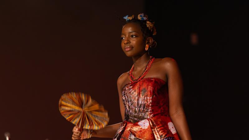 A student shows off fashions.