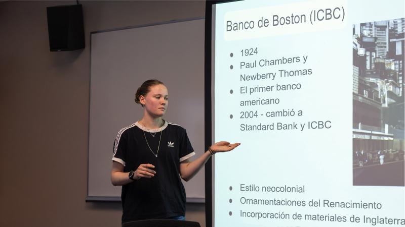 Spanish major student presenting