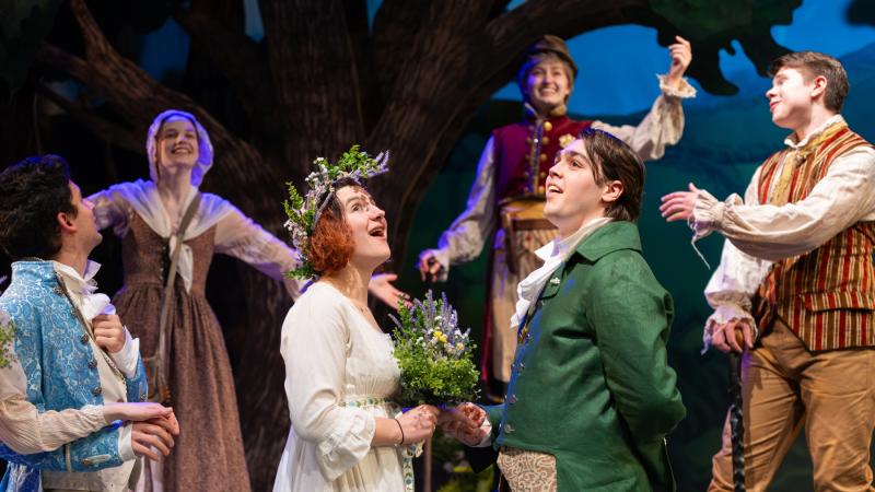 Seniors Maddie Guest and Jon Winkler take center stage in a scene from "As You Like It."