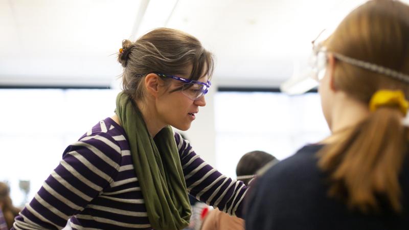 Allison Fleshman teaches in a chemistry lab.