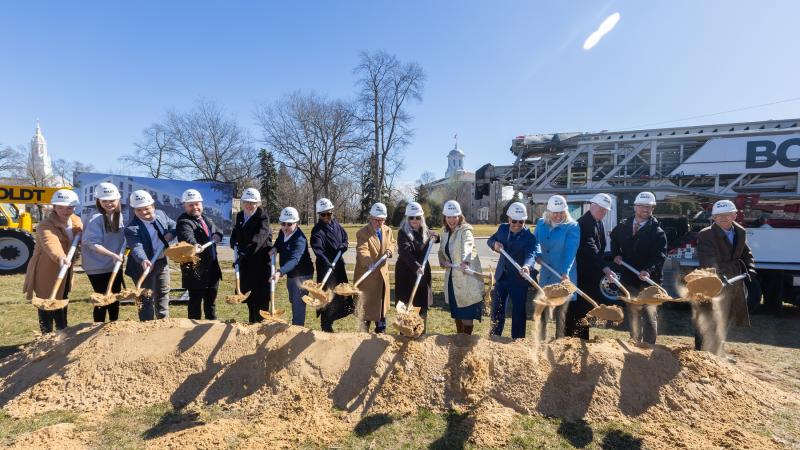 Lawrence University leaders and students are joined by Trout Museum of Art, Boldt, and community leaders in breaking ground for a new building in the 300 block of E. College Avenue.