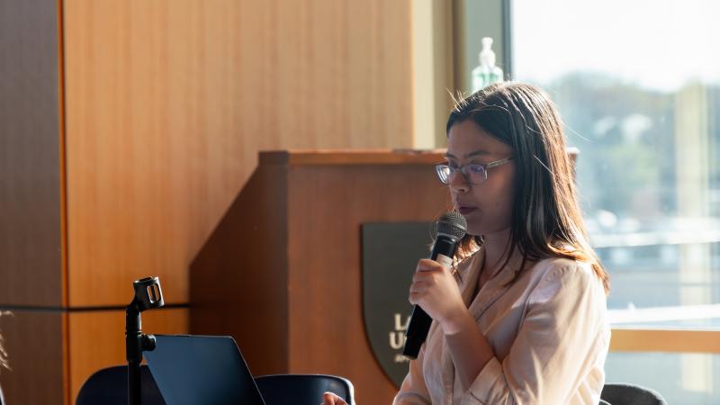 Isabel Dorn leads a meeting of the LUCC in Warch Campus Center.