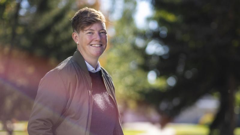 Constance Kassor poses for a photo on Main Hall Green.