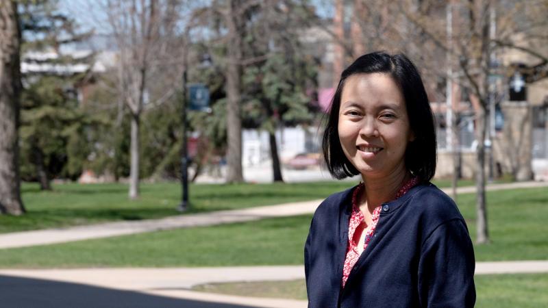 Lena Khor poses for a photo on Main Hall Green.