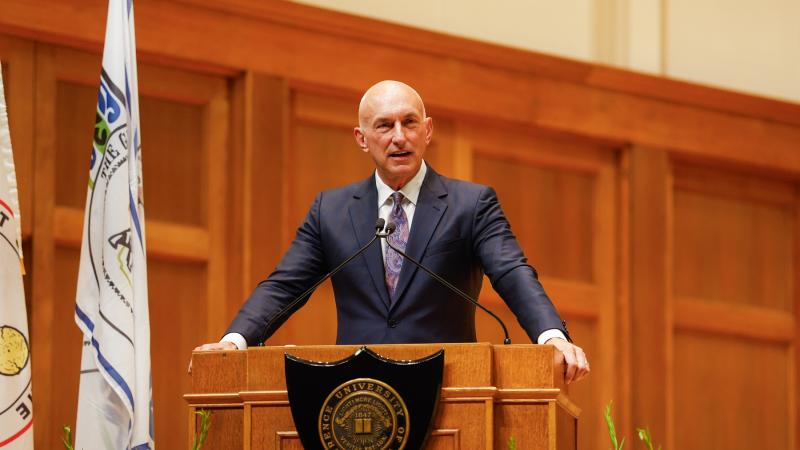 James Gandre '81 delivers his address at the Baccalaureate service in Memorial Chapel.