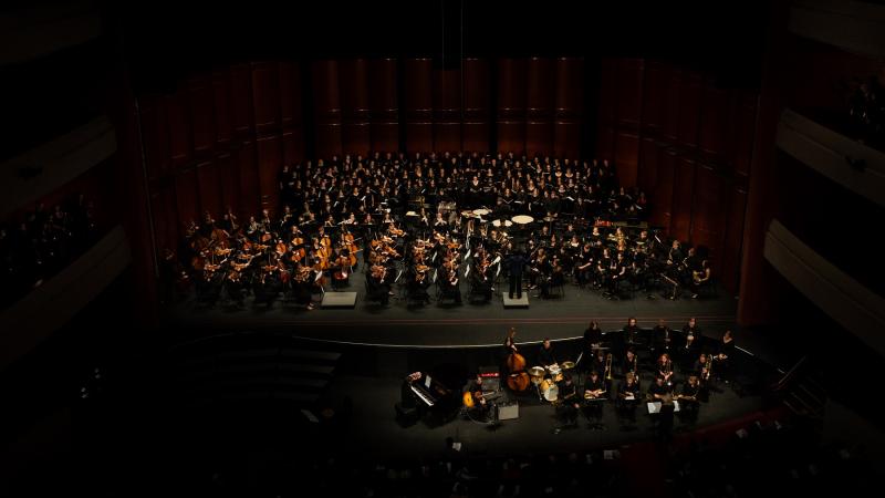 Student musicians fill the stage of Fox Cities PAC during Kaleidoscope 2022.