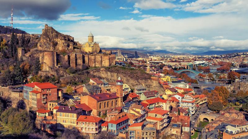 Panoramic view of Tbilisi at sunset, Georgia country