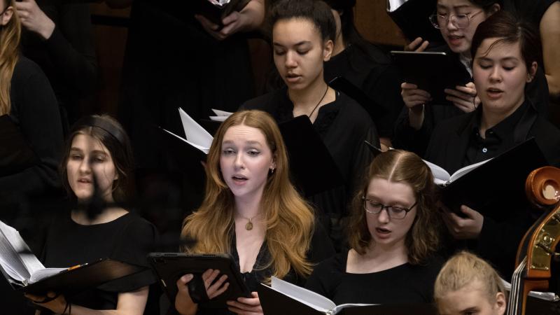 Students perform during the 2023 Major Works concert in Memorial Chapel.
