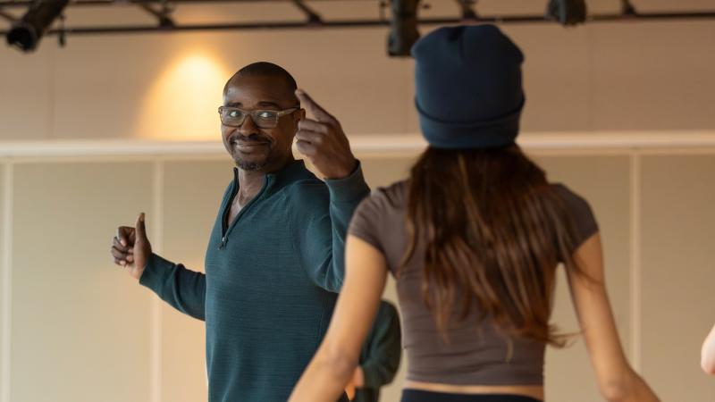 Robert Battle works with students on choreography in advance of the May 9-10 performances.