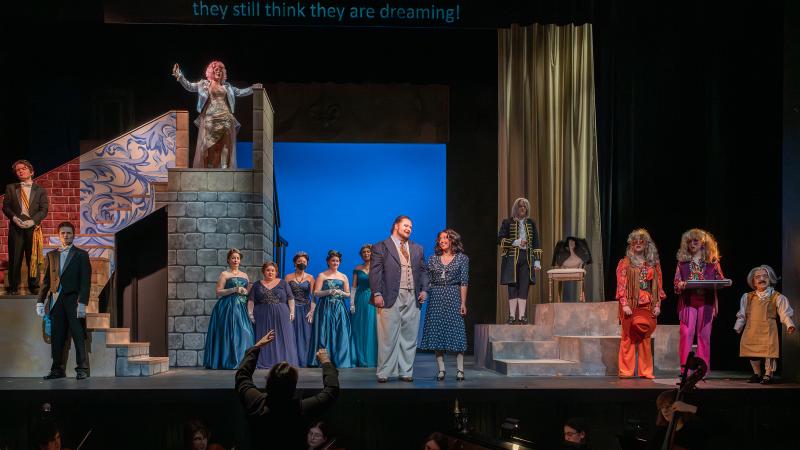 The cast of Cendrillon rehearses with everyone on stage