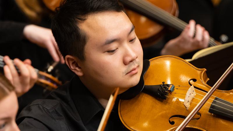 A small group of musicians playing violas.