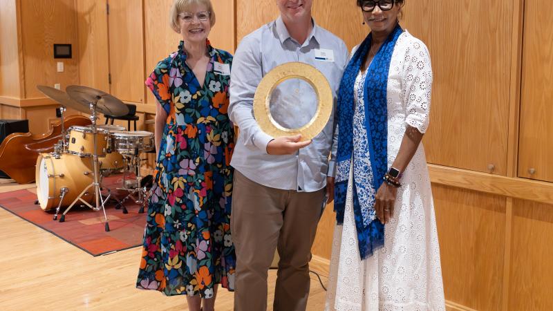 From left: Cheryl Kopecky, Colin Welford and Lawrence University President Laurie Carter