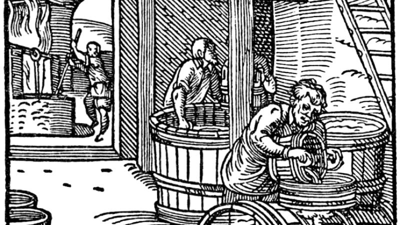 German beer makers, line drawing.