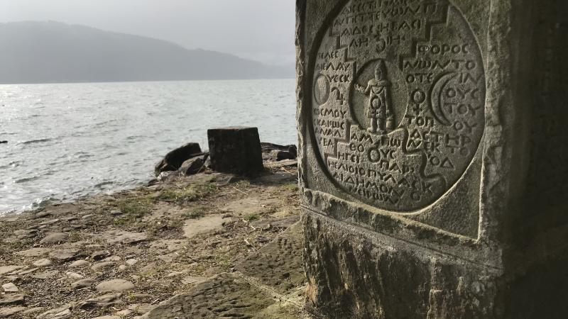 meditative place by the sea with sculpture