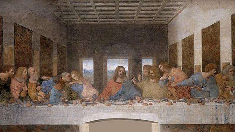 last supper painting, Jesus and his disciples dining.