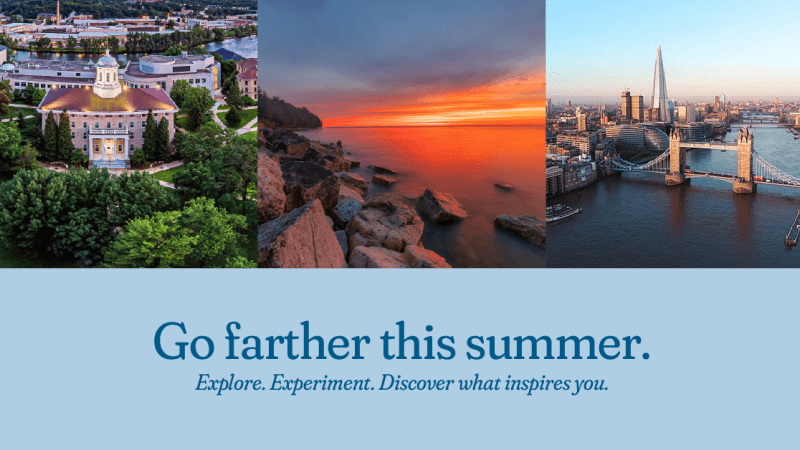 go farther this summer text over blue background