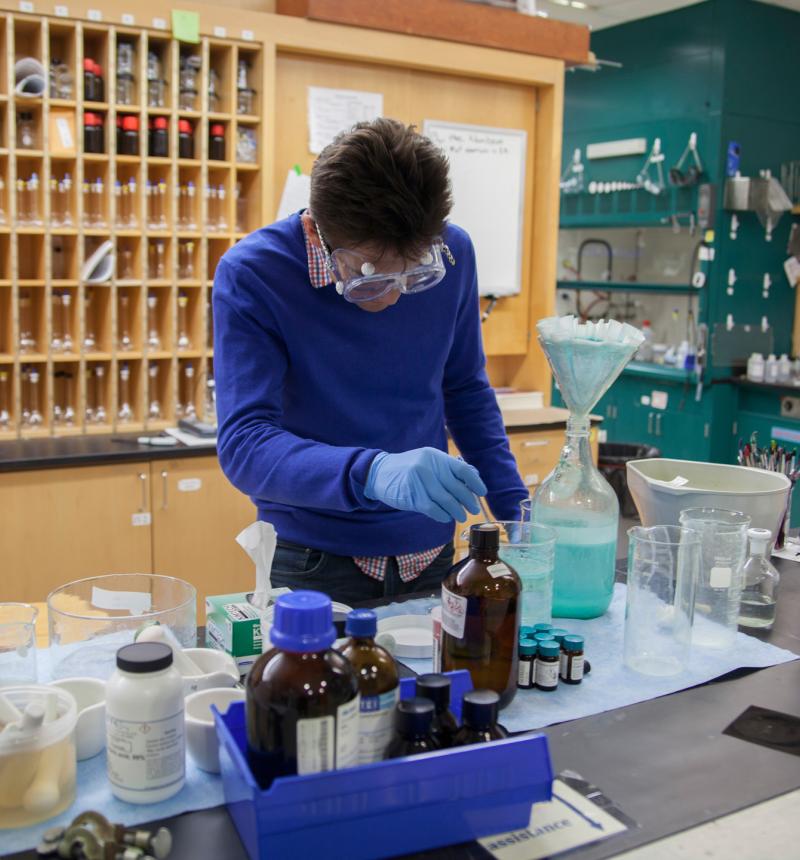 student in Science Hall lab