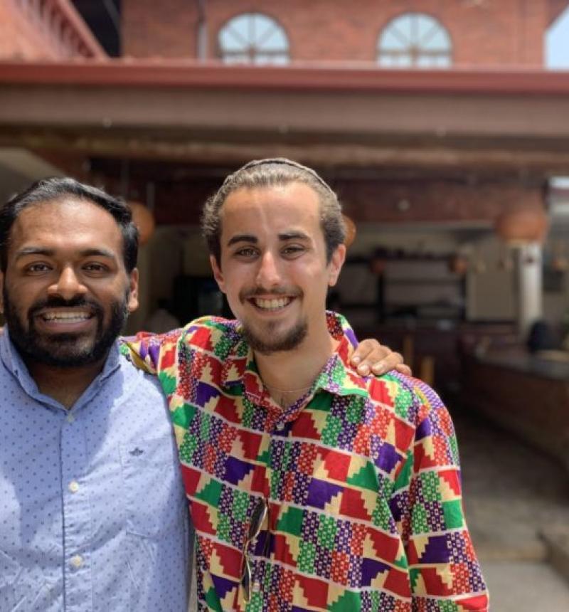 Wes Varughese ’16 (left) and Jonathan Rubin ’19 reconnected on the Ghana trip.