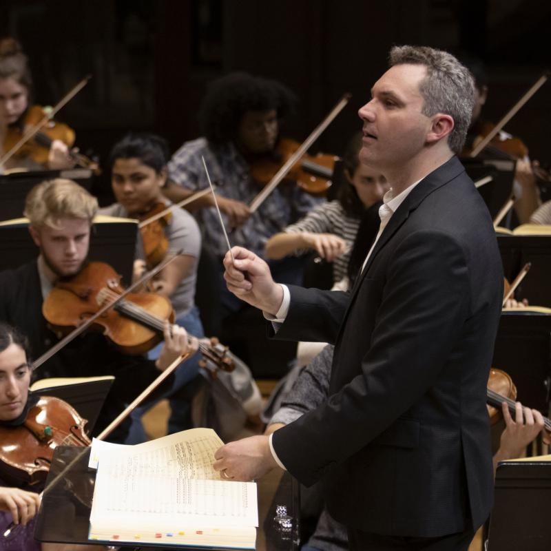 Mark Dupere conducting the Lawrence Symphony Orchestra, March 2020