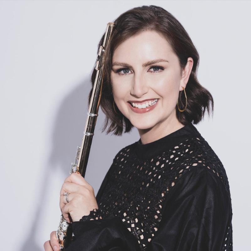 Catherine Gregory Decoda Music Festival Instructor holding flute Profile Square