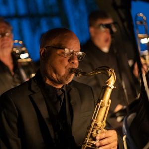 José L. Encarnación, associate professor of music and director of jazz studies, performs with Big Band Reunion during the President’s Ball in Warch Campus Center.