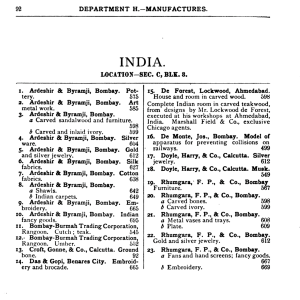 a pamphlet showing the booths in the India Pavilion at the 1893 World's Columbian Exposition in Chicago. 