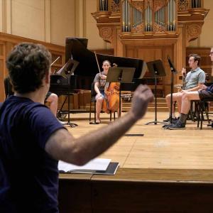 Chamber music students practicing in Chapel