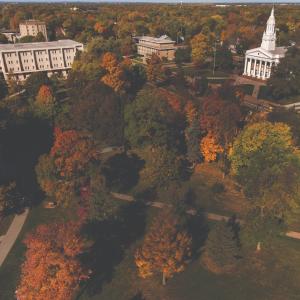 campus in the fall from above
