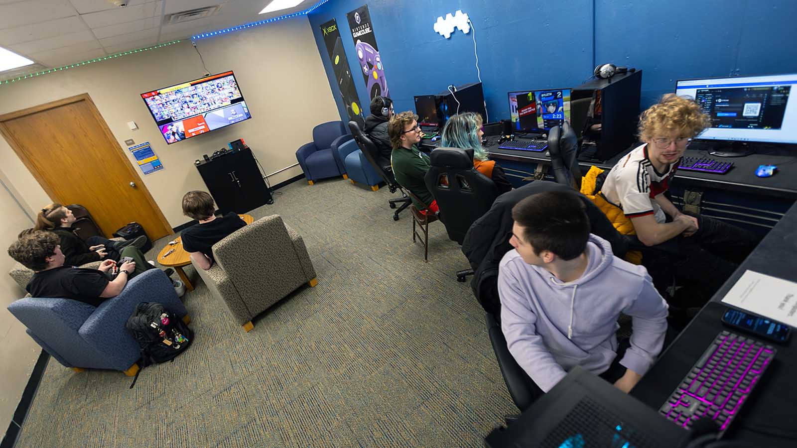 Esports gaming lounge available to students in lower level of Memorial Hall