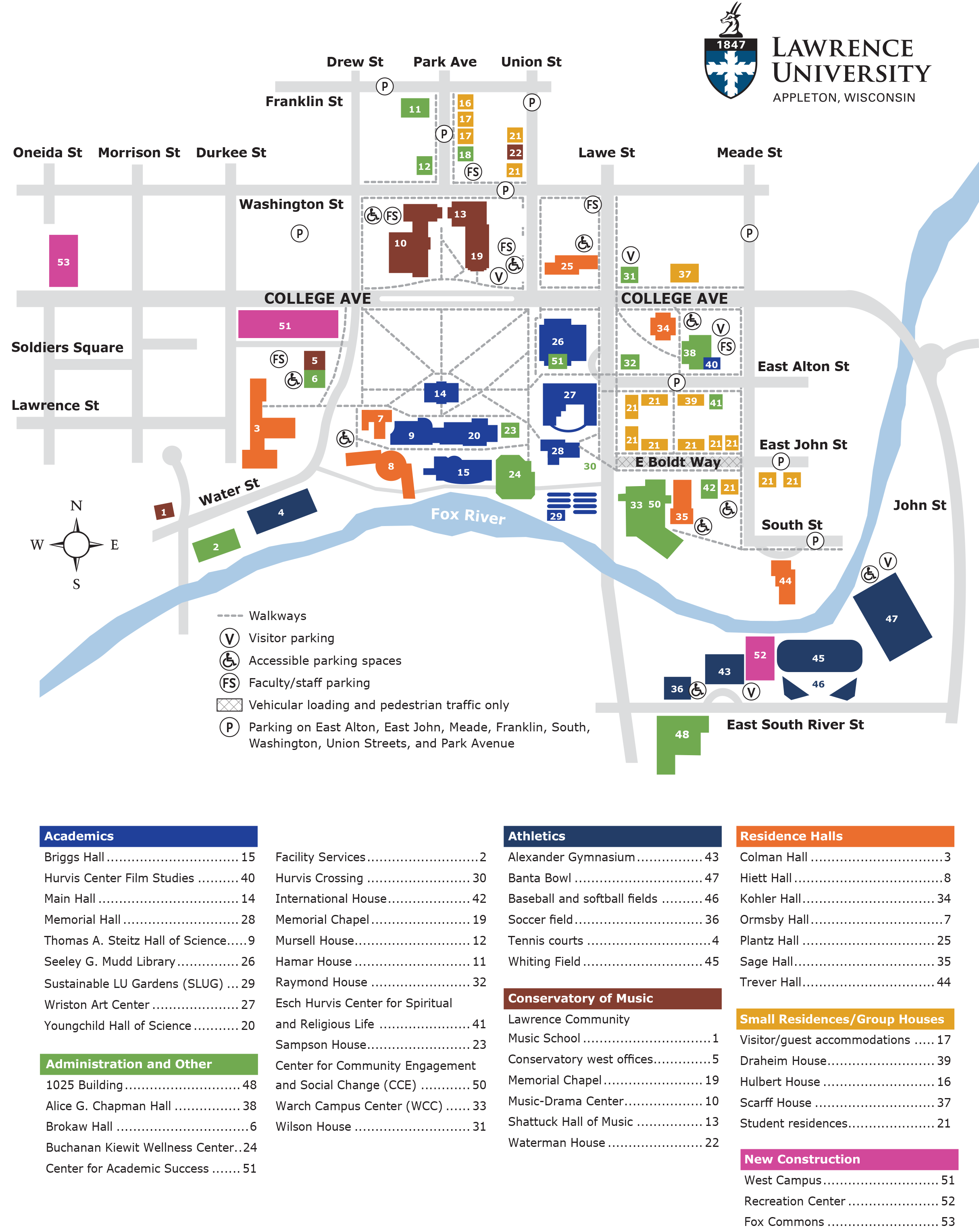 Campus Map with West Campus, Fox Commons, and Recreation Center